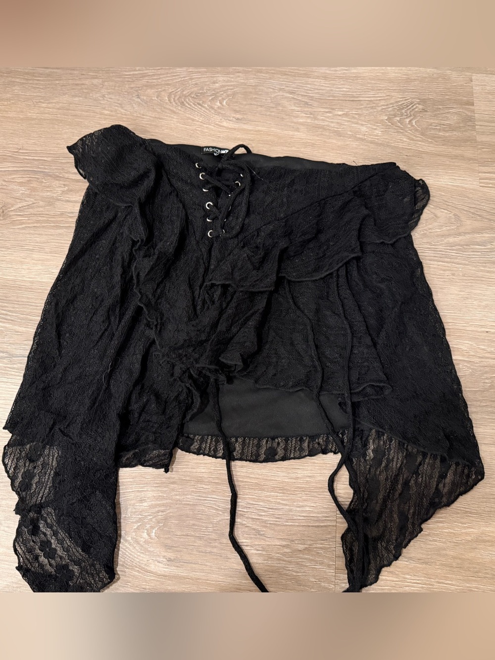 Fashion Nova Black Lace Lace-Up Ruffle Mini Skirt